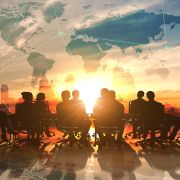 Global security team displayed in office silhouette
