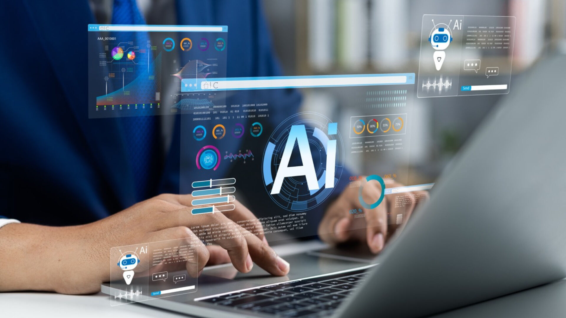 Student using artificial intelligence AI technology for data analysis.