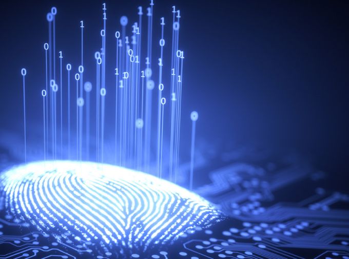 fingerprint with binary code rising from it