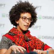 Timnit Gebru speaking at TechCrunch Disrupt SF.