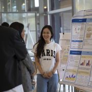A student presents at the success showcase.