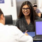 Career counseling between a student and an adviser.
