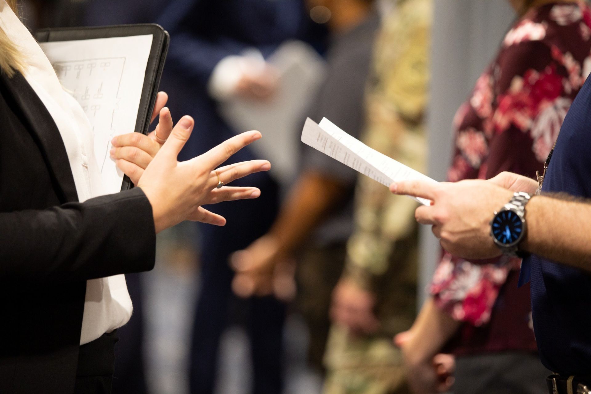 Detailed shot of a job candidate talking to a recruiter