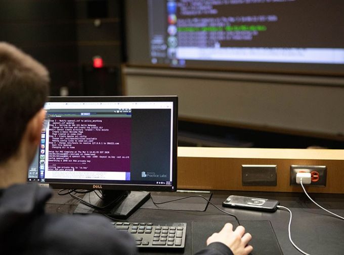 Student using a computer