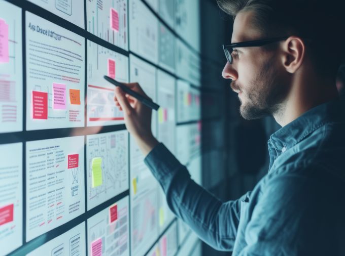 A person reviews a design for a web application.