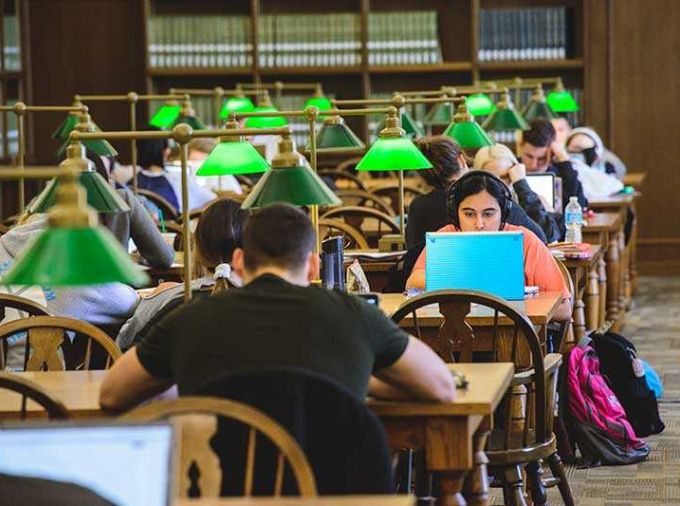 Students studying in library