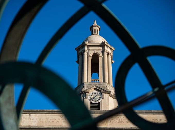 view of tower on top of University Park’s Old Main building