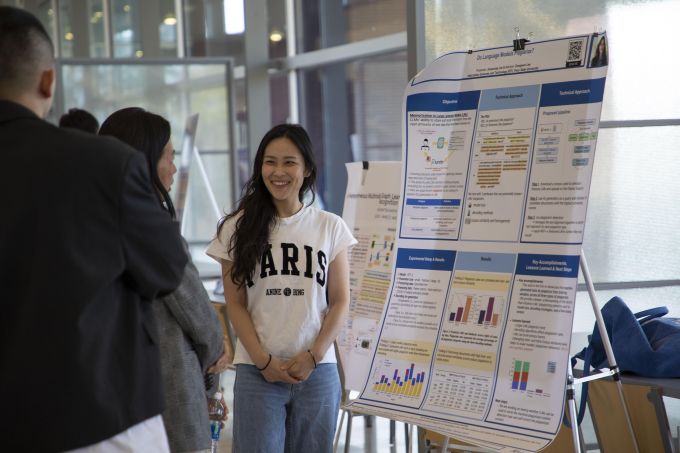 A student presents at the success showcase.