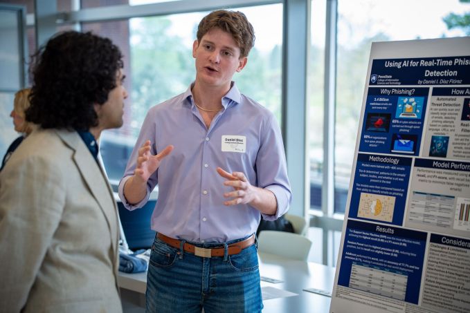 A student presents their work at the Student Success Showcase.