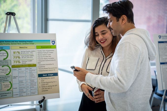 A student presents their work at the Student Success Showcase.