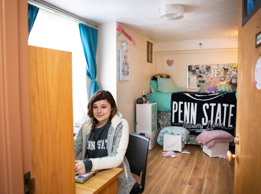 A student working in their room.