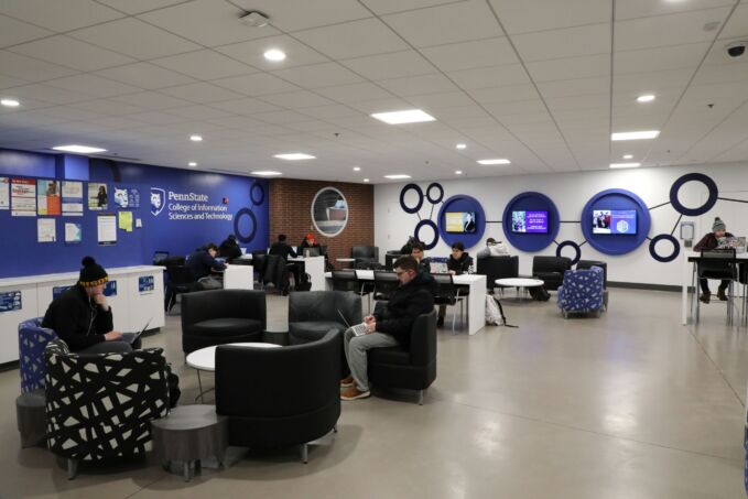 Students study in a common area.