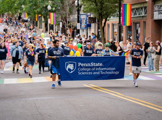 <p>The Penn State College of Information Sciences and Technology marched in the annual State College Pride Parade on June 8. </p>
