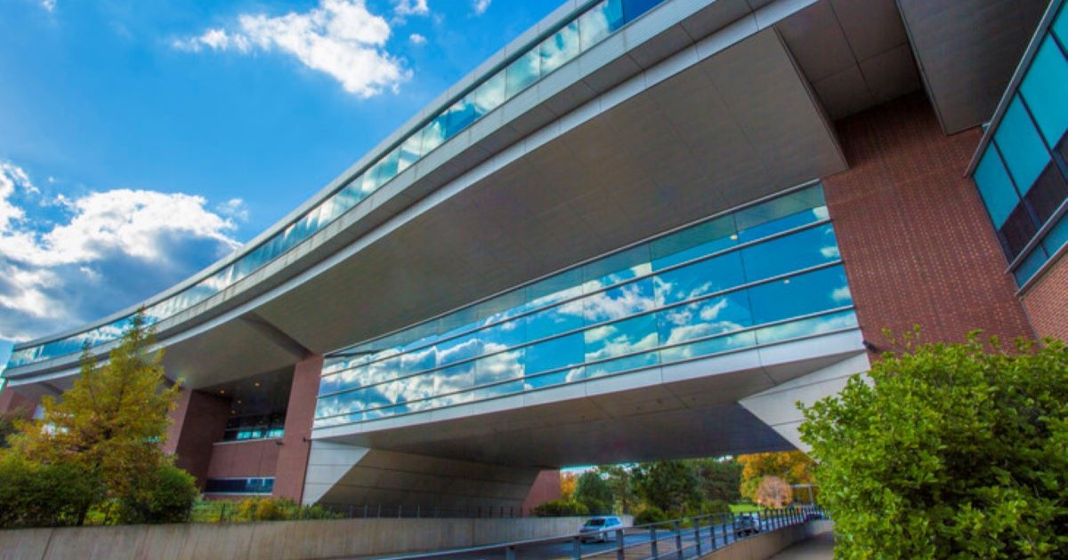 brick and glass campus building