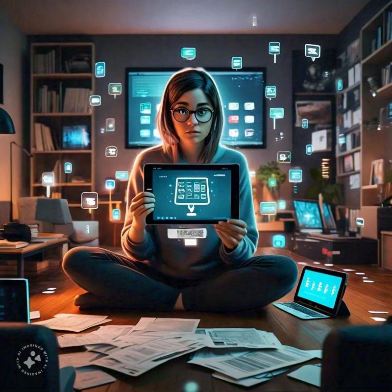 ai image of person on desk surrounded by technology